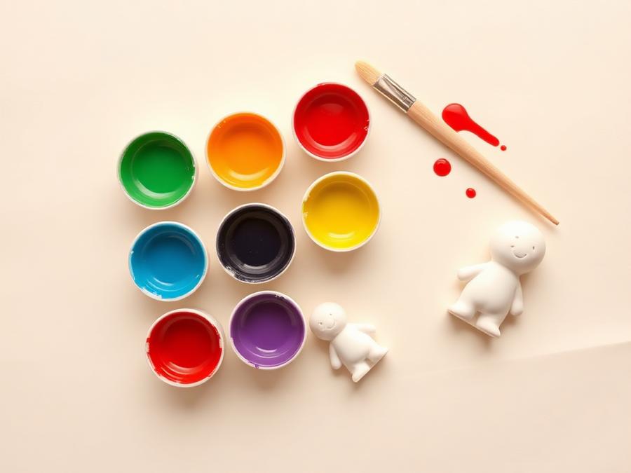 Classic Brush Kit — paints, brushes and ceramic pieces laid out